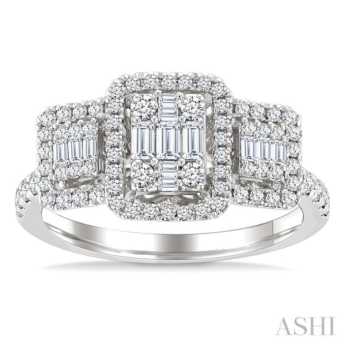 ASHI Emerald Shape Past Present & Future Halo Fusion Diamond Engagement Ring 294G2PPFGWG-OC