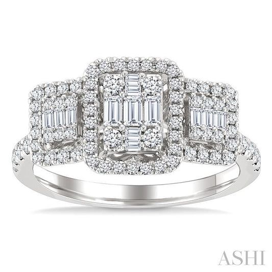 ASHI Emerald Shape Past Present & Future Halo Fusion Diamond Engagement Ring 294G2PPFGWG-OC