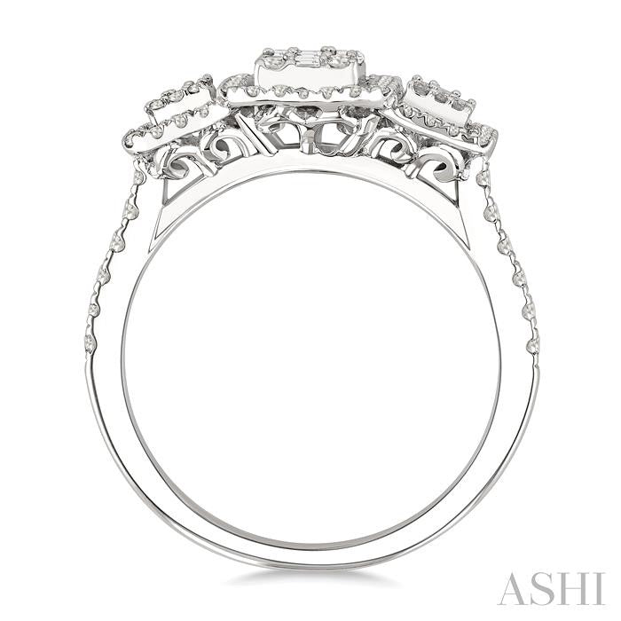 ASHI Emerald Shape Past Present & Future Halo Fusion Diamond Engagement Ring 294G2PPFGWG-OC