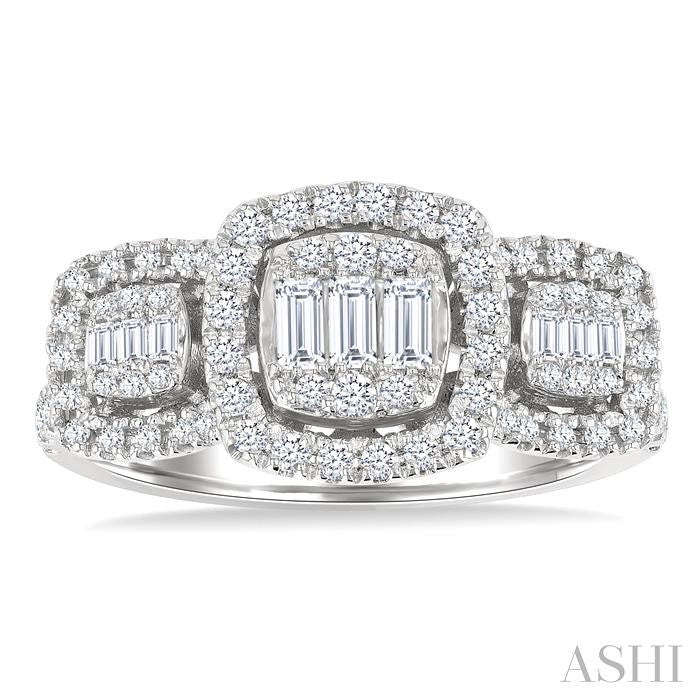 ASHI Cushion Shape Past Present & Future Halo Fusion Diamond Engagement Ring 294G3PPFGWG-CU