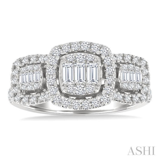 ASHI Cushion Shape Past Present & Future Halo Fusion Diamond Engagement Ring 294G3PPFGWG-CU