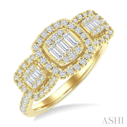 ASHI Cushion Shape Past Present & Future Halo Fusion Diamond Engagement Ring 294G3PPFGYG-CU