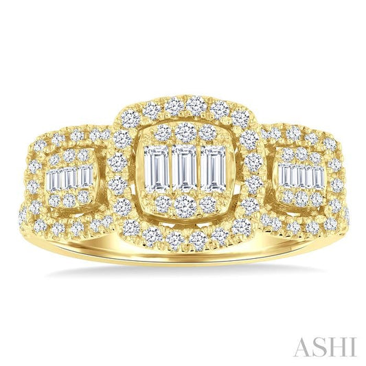 ASHI Cushion Shape Past Present & Future Halo Fusion Diamond Engagement Ring 294G3PPFGYG-CU