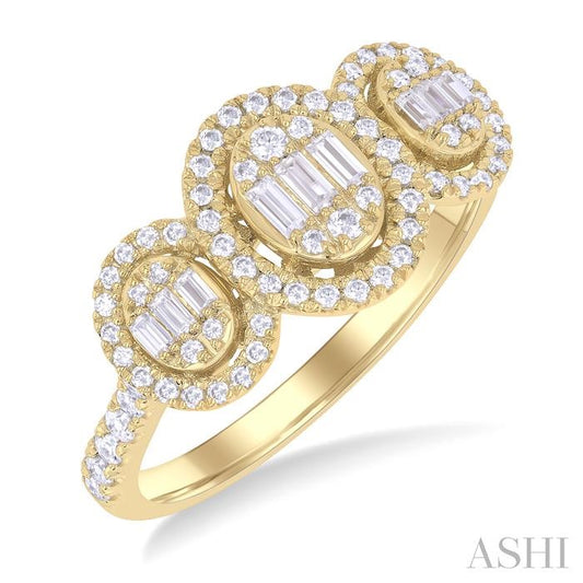 ASHI Oval Shape Past Present & Future Fusion Halo Diamond Engagement Ring 294G3PPFGYG