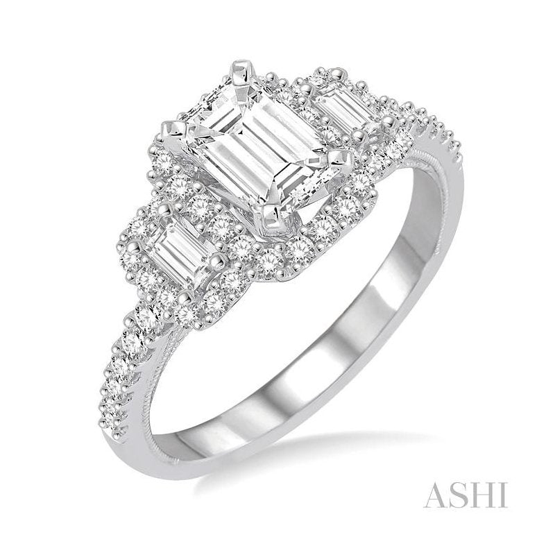 ASHI Emerald Shape Halo Diamond Engagement Ring 243C1PPFHWG-LE