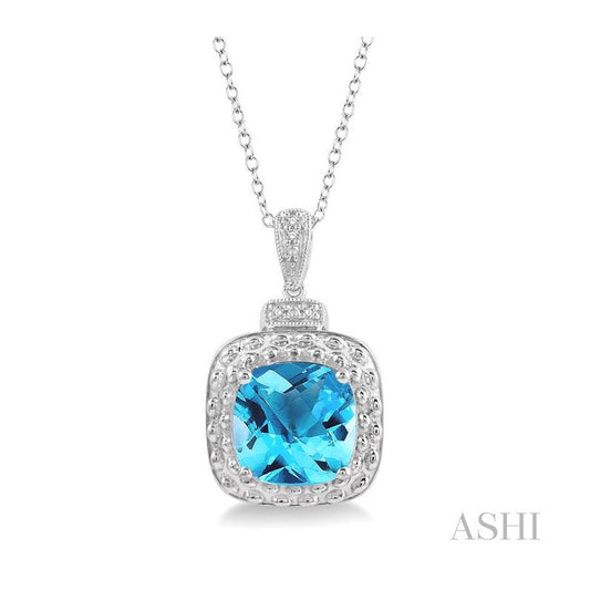 ASHI Silver Cushion Shape Gemstone & Diamond Pendant 88839PPSSBTSLPD