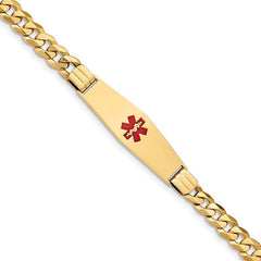 Quality Gold 14K Medical Soft Diamond Shape Red Enamel Flat Curb Link ID Bracelet XM582CC-8