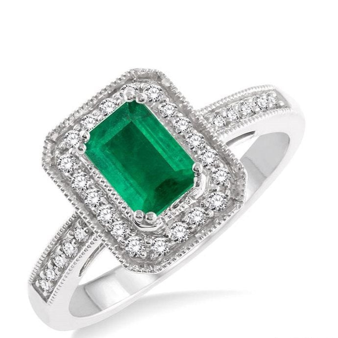 Parkplace Jewelers Emerald Shape Gemstone & Halo Diamond Ring 42576PPFNEMWG