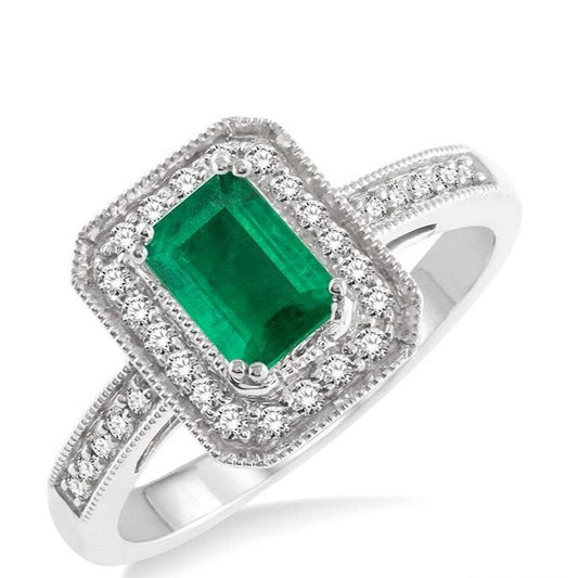 Parkplace Jewelers Emerald Shape Gemstone & Halo Diamond Ring 42576PPFNEMWG