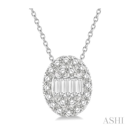 ASHI Oval Shape Halo Fusion Diamond Fashion Pendant 623B6PPFGPDWG