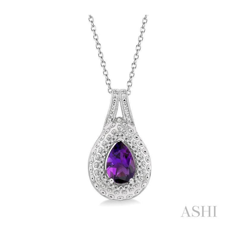 ASHI Silver Pear Shape Gemstone & Diamond Pendant 88819PPSSAMSLPD