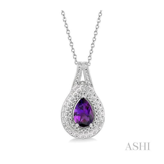 ASHI Silver Pear Shape Gemstone & Diamond Pendant 88819PPSSAMSLPD