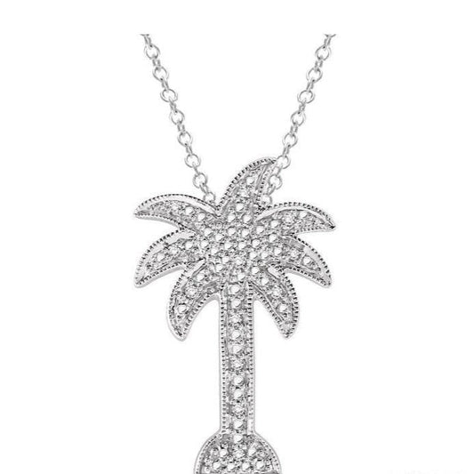 Parkplace Jewelers Silver Palm Tree Diamond Fashion Pendant 87739PPSSSLPD