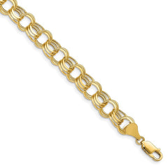 Quality Gold 14k Lite 8.5mm Triple Link Charm Bracelet SST3