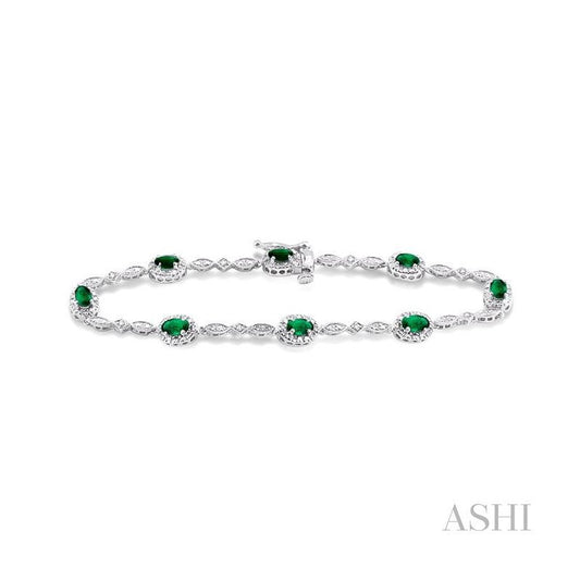 ASHI Oval Shape Gemstone & Halo Diamond Bracelet 76859PPFSEMWG