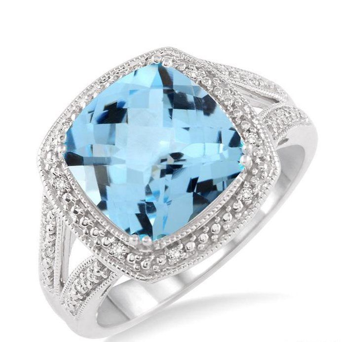 Parkplace Jewelers Silver Cushion Shape Gemstone & Diamond Ring 88539PPSSBTSLRG
