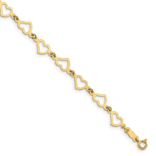 Quality Gold 14K Flat Open Hearts Bracelet FB1357-7.5