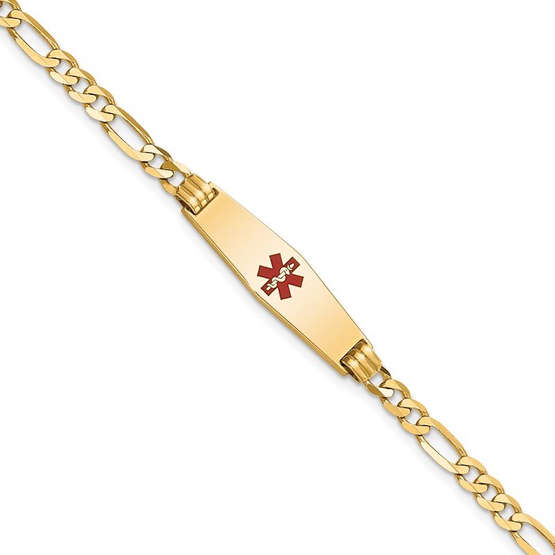 Quality Gold 14K Medical Soft Diamond Shape Red Enamel Figaro ID Bracelet XM553CC