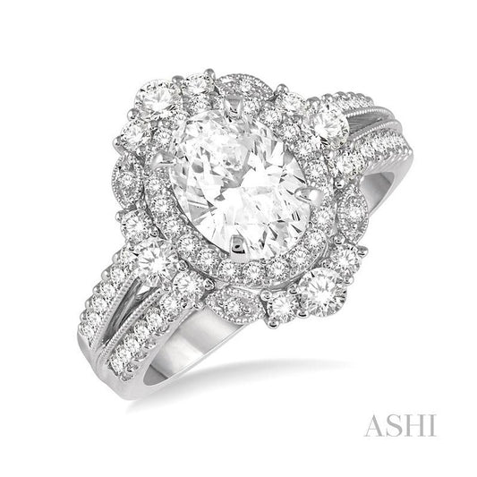 ASHI Oval Shape Semi-Mount Halo Diamond Engagement Ring 208H2PPFVWG-SM