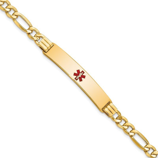 Quality Gold 14K Semi-Solid Medical Red Enamel Figaro Link ID Bracelet XM576CR