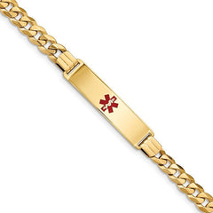 Quality Gold 14K Medical Red Enamel Flat Curb Link ID Bracelet XM582CR-8