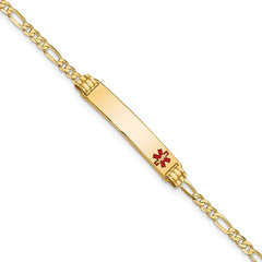 Quality Gold 14K Medical Red Enamel Figaro ID Bracelet XM550FR