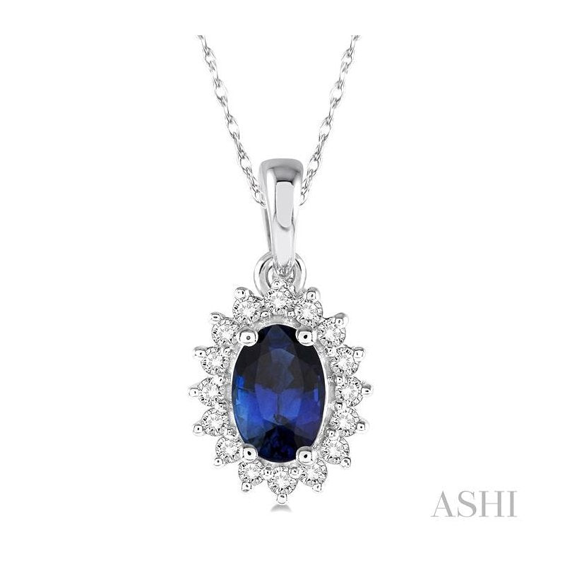 ASHI Oval Shape Gemstone & Halo Diamond Pendant 58568PPTXPDSPWG