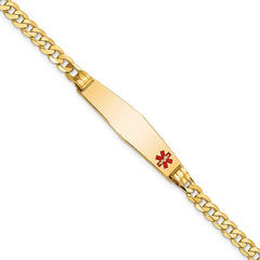 Quality Gold 14K Medical Soft Diamond Shape Red Enamel Curb Link ID Bracelet XM567FC