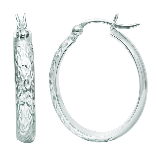 White Gold Diamond Cut/ Textured Fancy Hoops Earring