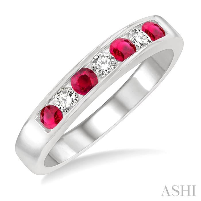 ASHI Channel Set Alternate Gemstone & Diamond Wedding Band 30317PPFXRBWG