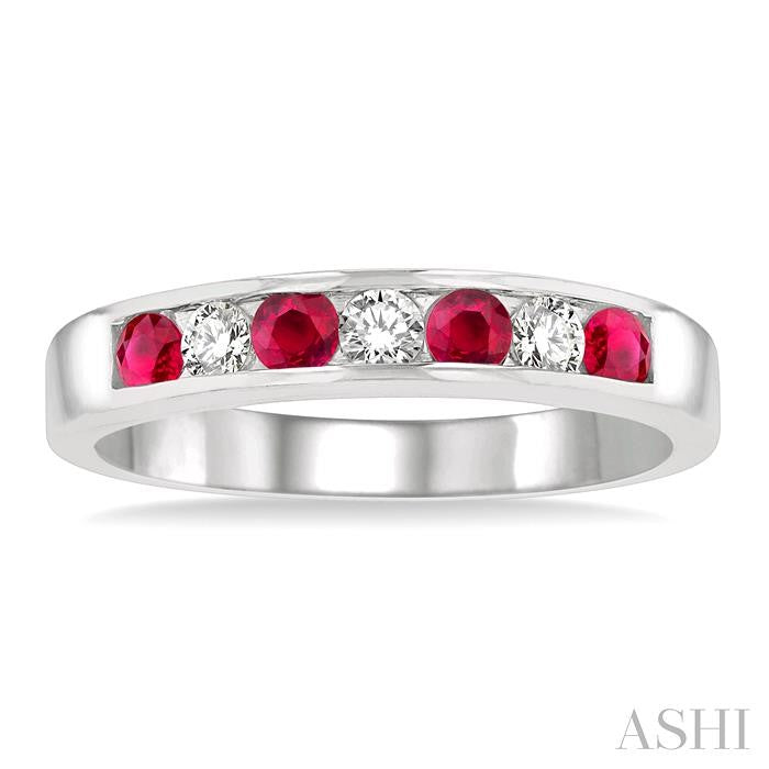 ASHI Channel Set Alternate Gemstone & Diamond Wedding Band 30317PPFXRBWG