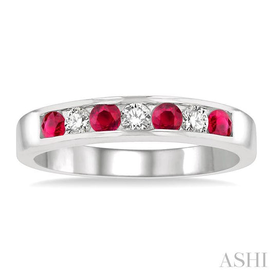 ASHI Channel Set Alternate Gemstone & Diamond Wedding Band 30317PPFXRBWG