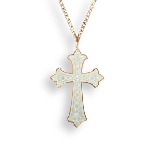 Ocean City Collection Sterling silver rose gold plated vitreous white enamel cross necklace NN0385A-RG