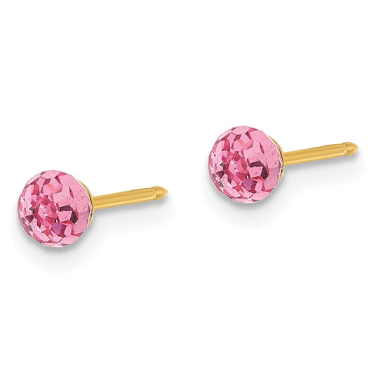 305E Inverness 14K Polished 4mm Pink Crystal Faceted Ball Earrings