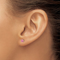 305E Inverness 14K Polished 4mm Pink Crystal Faceted Ball Earrings