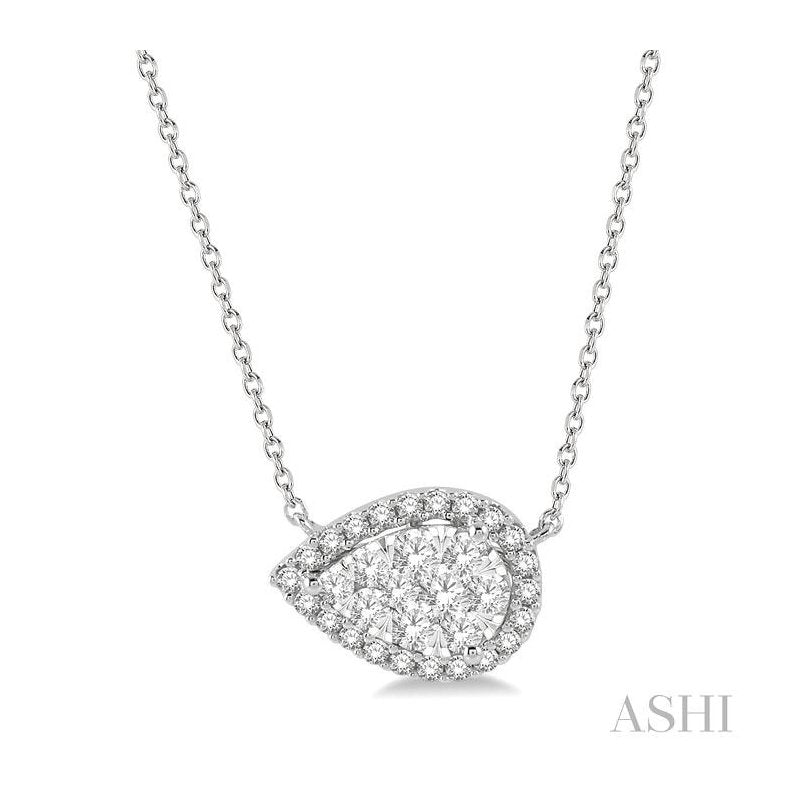 ASHI Pear Shape East-West Halo Lovebright Essential Diamond Pendant 9981HPPFVNKWG