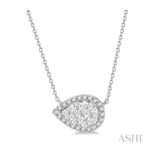 ASHI Pear Shape East-West Halo Lovebright Essential Diamond Pendant 9981HPPFVNKWG