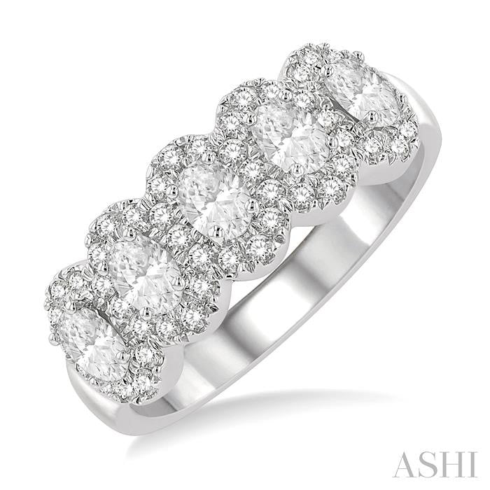 ASHI Oval Shape 5 Stone Halo Half Eternity Diamond Wedding Band 314E1PPFGWG