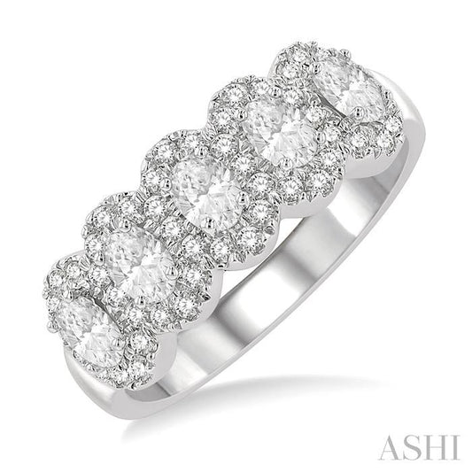 ASHI Oval Shape 5 Stone Halo Half Eternity Diamond Wedding Band 314E1PPFGWG