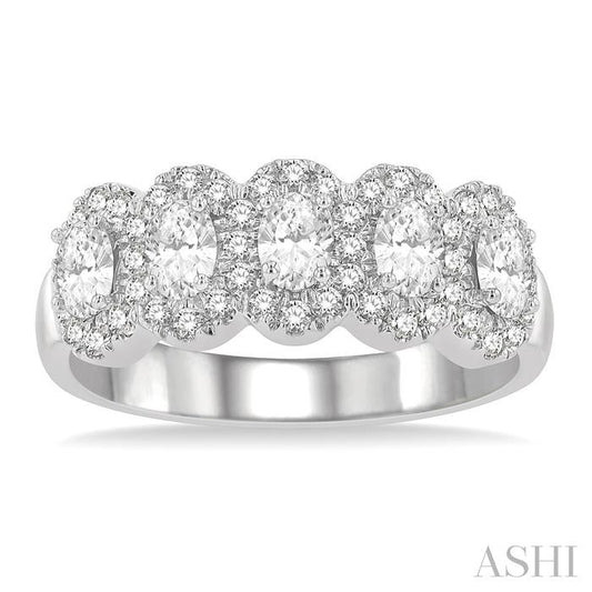 ASHI Oval Shape 5 Stone Halo Half Eternity Diamond Wedding Band 314E1PPFGWG