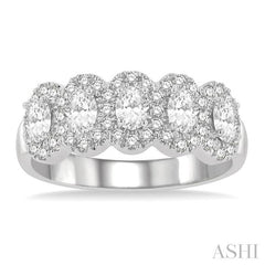 ASHI Oval Shape 5 Stone Halo Half Eternity Diamond Wedding Band 314E1PPFGWG