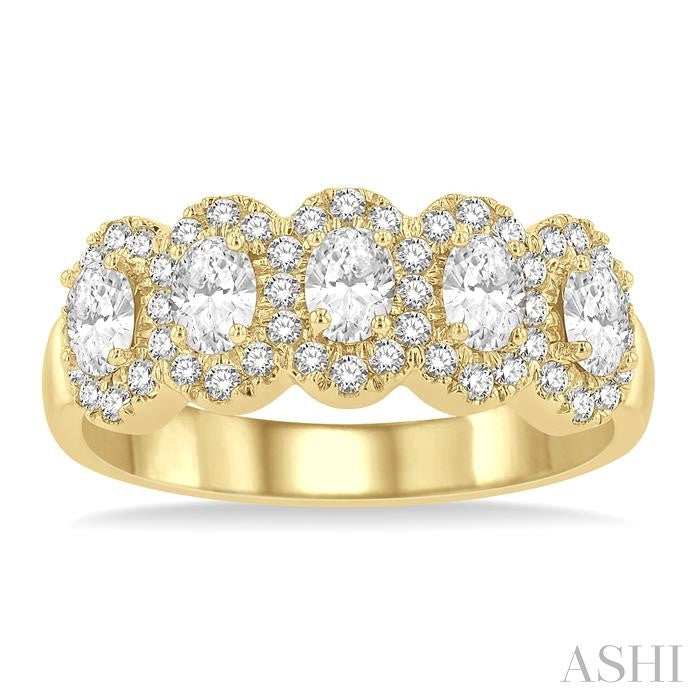 ASHI Oval Shape 5 Stone Halo Half Eternity Diamond Wedding Band 314E1PPFHYG