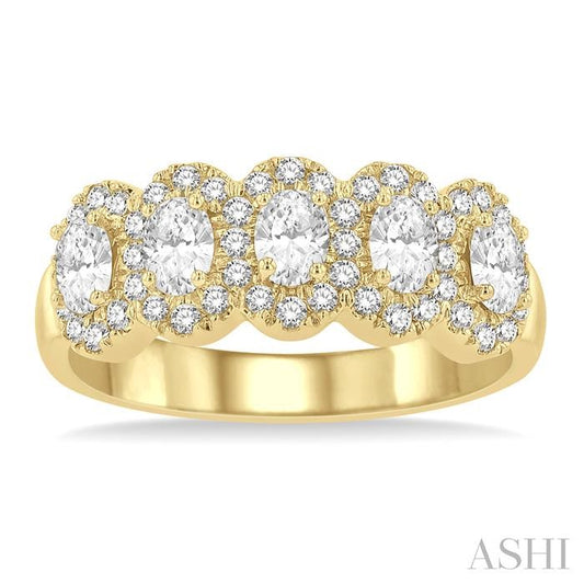 ASHI Oval Shape 5 Stone Halo Half Eternity Diamond Wedding Band 314E1PPFHYG