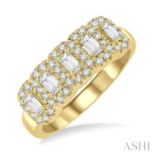 ASHI Emerald Shape 5 Stone Halo Half Eternity Diamond Wedding Band 315E1PPFHYG