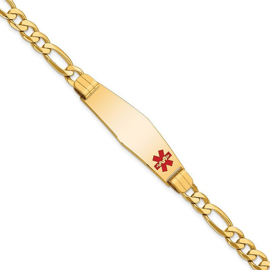 Quality Gold 14K Medical Soft Diamond Shape Red Enamel Flat Figaro Link ID Bracelet XM580FC