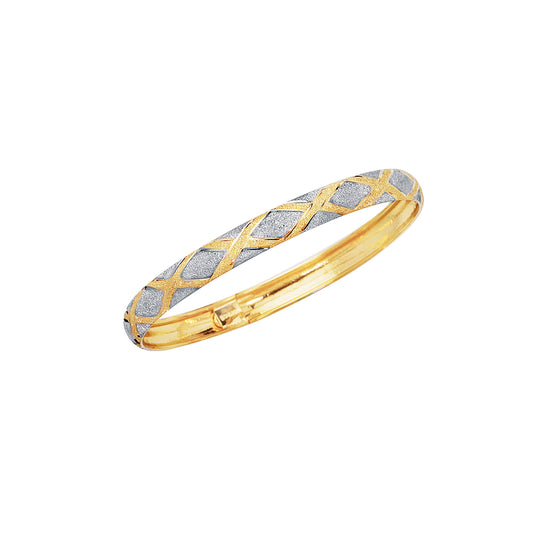 Two-tone Gold Diamond Cut/ Textured Classic Bangles Bracelet