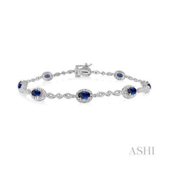 ASHI Oval Shape Gemstone & Halo Diamond Bracelet 76859PPFSSPWG