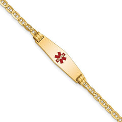 Quality Gold 14K Medical Soft Diamond Shape Red Enamel Anchor Link Child ID Bracelet XM552CC