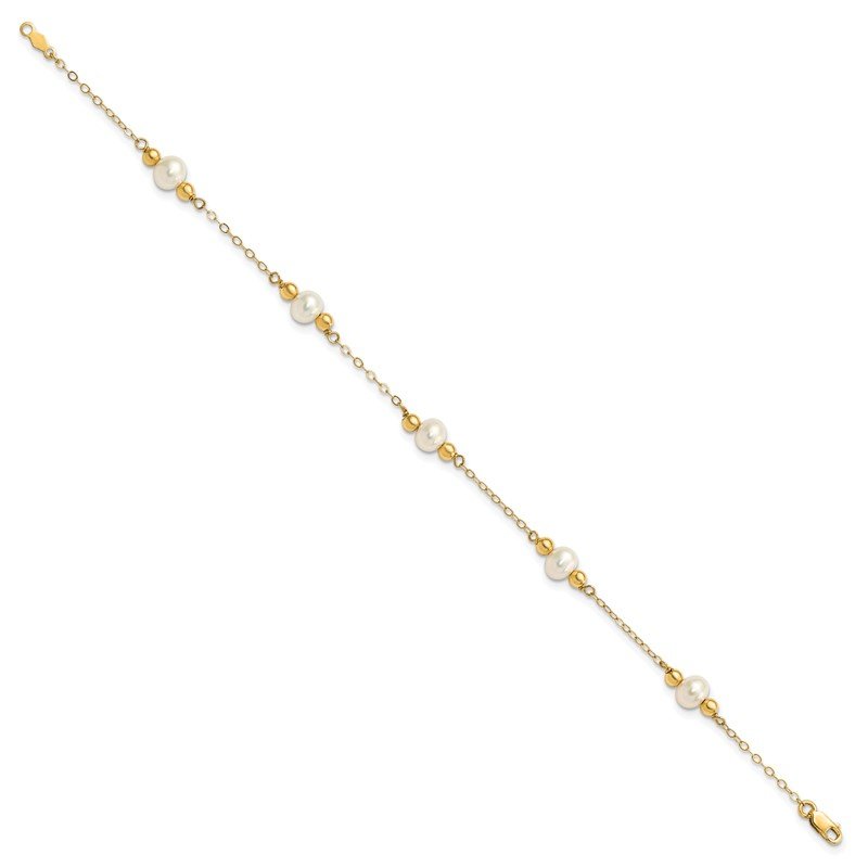 Quality Gold 14K 5-6mm White Near Round FW Cultured Pearl Bead 5-station Bracelet XF449-7.5