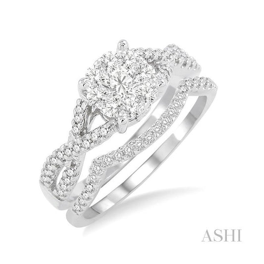 ASHI Round Shape Lovebright Diamond Wedding Set 19492PPFVWG-WS
